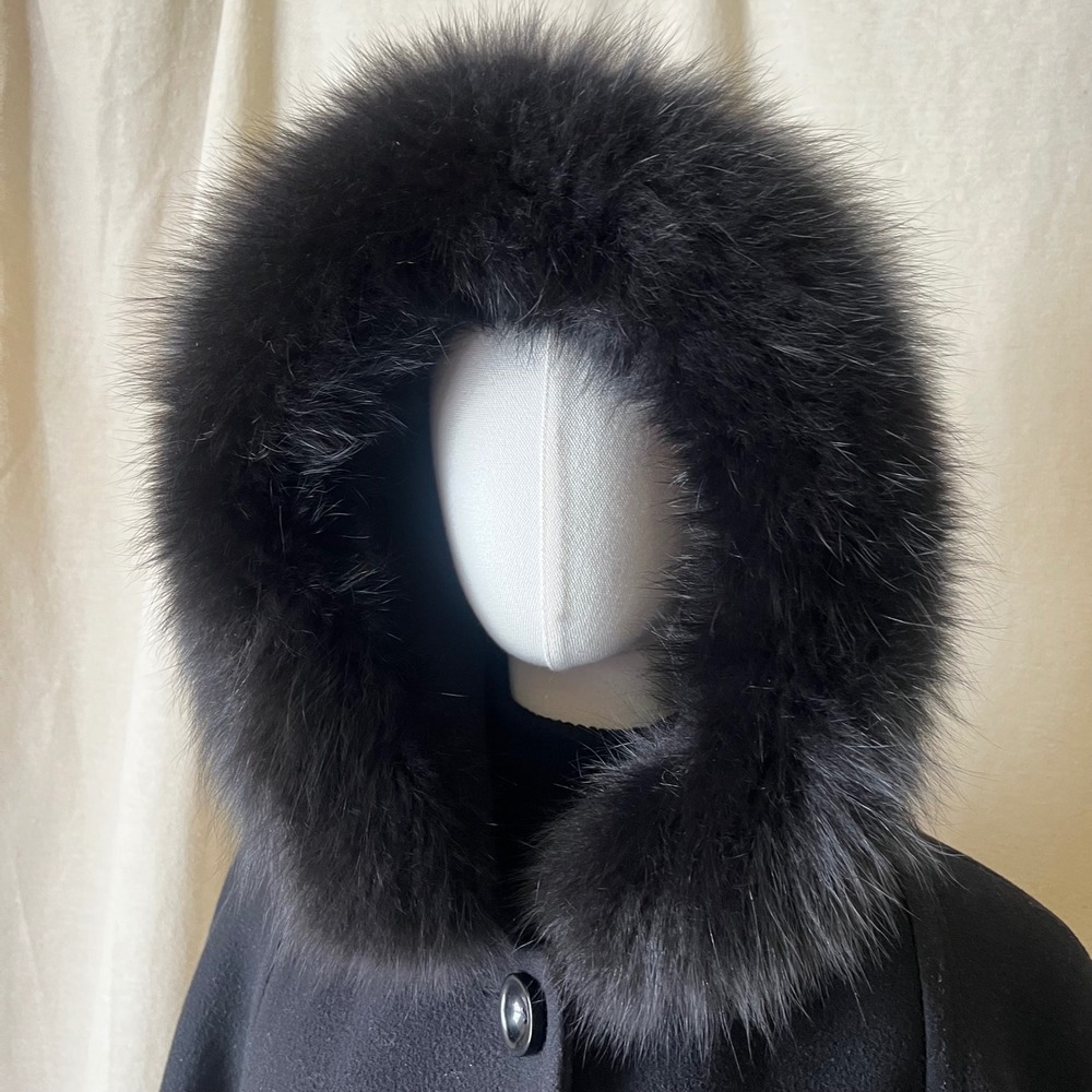 Forecaster Boston Black Wool Cashmere Fox Fur Hood Coat Sz 8 Long Maxi‎ - Picture 6 of 10